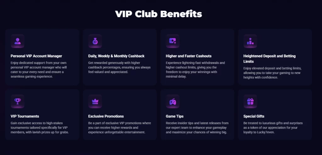 Lucky7even Casino VIP Club Benefits