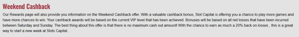Slots Capital Casino Weekend Cashback