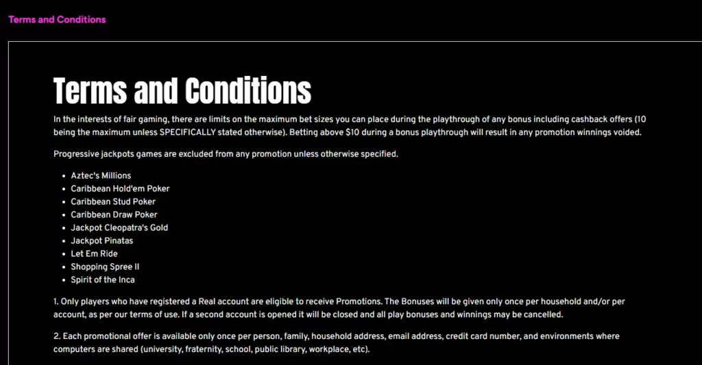 Uptown Pokies Casino Terms and Conditions