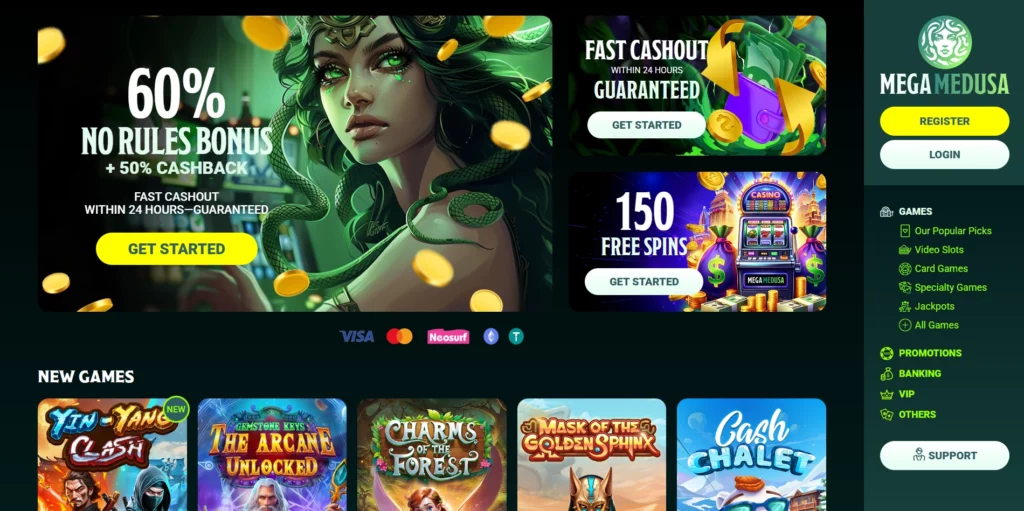 Mega Medusa Casino Main Page free bonus