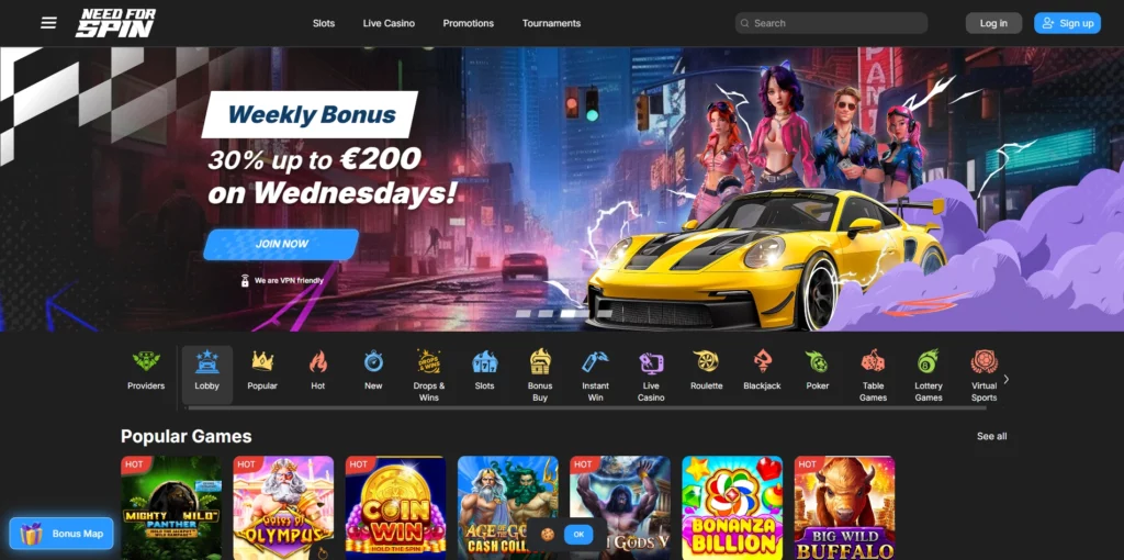 Need for Spin Casino Main Page