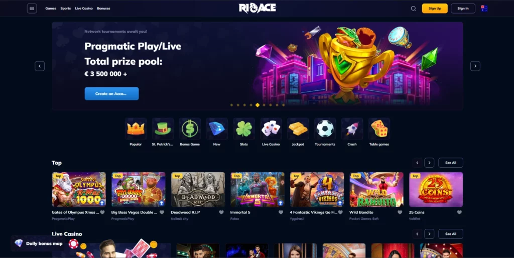 RioAce Casino Main Page
