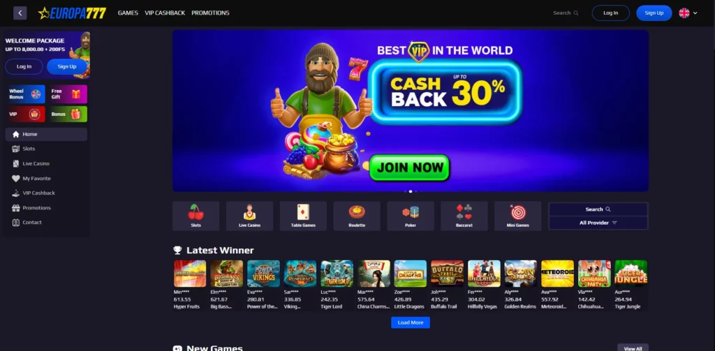 Europa777 Casino Main Page