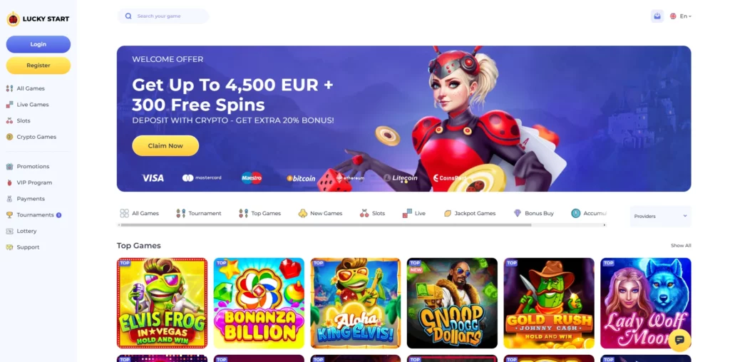Lucky Start Casino Main Page
