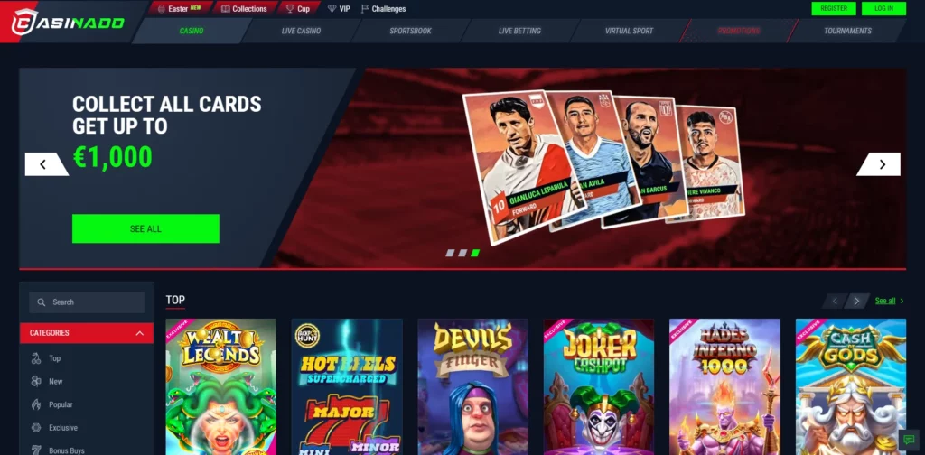 Casinado Casino Main Page