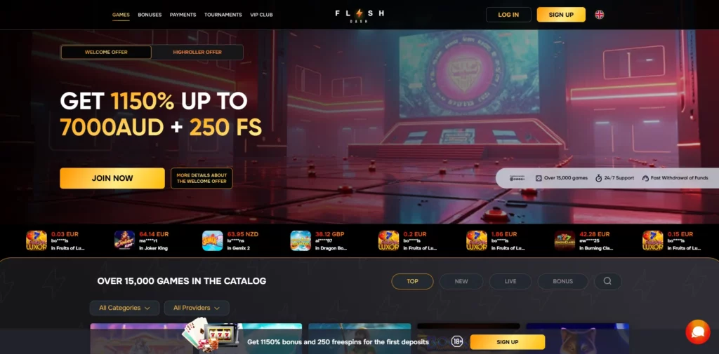 FlashDash Casino Main Page